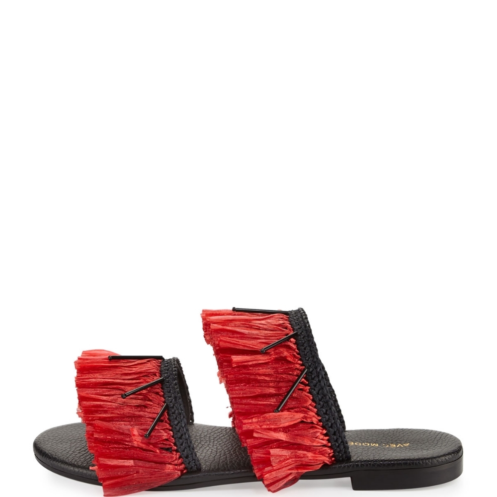 Avec Moderation Leather Slides with Red Fringes 35
